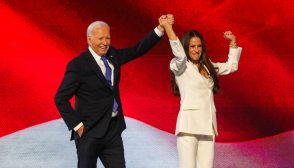 Joe Biden enters the stage to join daughter Ashley Biden prior to delivering a speech