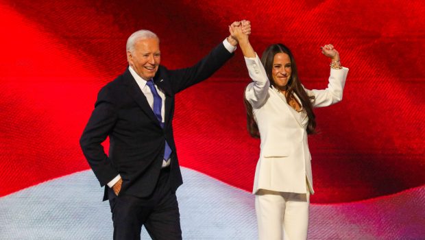 Joe Biden enters the stage to join daughter Ashley Biden prior to delivering a speech