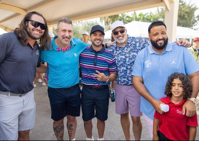 Johnny Damon, Joey Fatone, Luis Fonsi, Joe Mulvihill, Dj Khaled and his son in Miami for We The Best Foubdation X Jordan Golf Classic.