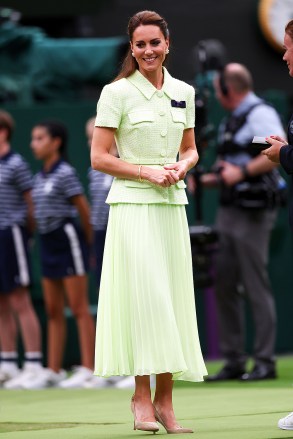 Catherine Princess of Wales preparing to present the Venus Rosewater Dish after the Ladies' Singles final
Wimbledon Tennis Championships, Day 13, The All England Lawn Tennis and Croquet Club, London, UK - 15 Jul 2023