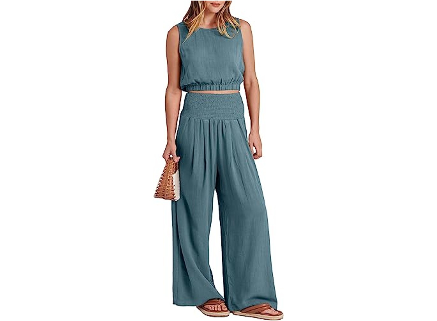 Anrabess Crop Top with Wide Leg Pants