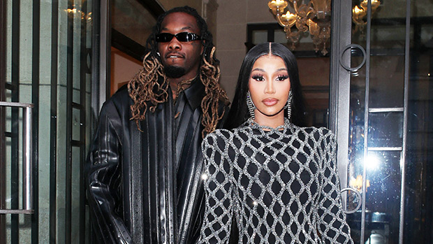 Cardi B Sparkles In Black & Silver Dress While Out