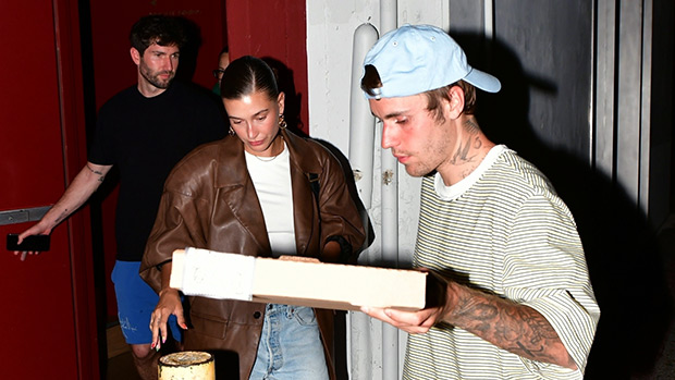 Hailey Bieber Rocks Tiny Crop Top With Denim Shorts, White Socks & Loafers While Out With Justin Bieber