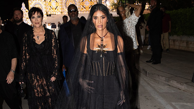 Kim Kardashian Channels Kourtney’s Wedding Look In Black D&G Dress & Veil After Copycat Fight