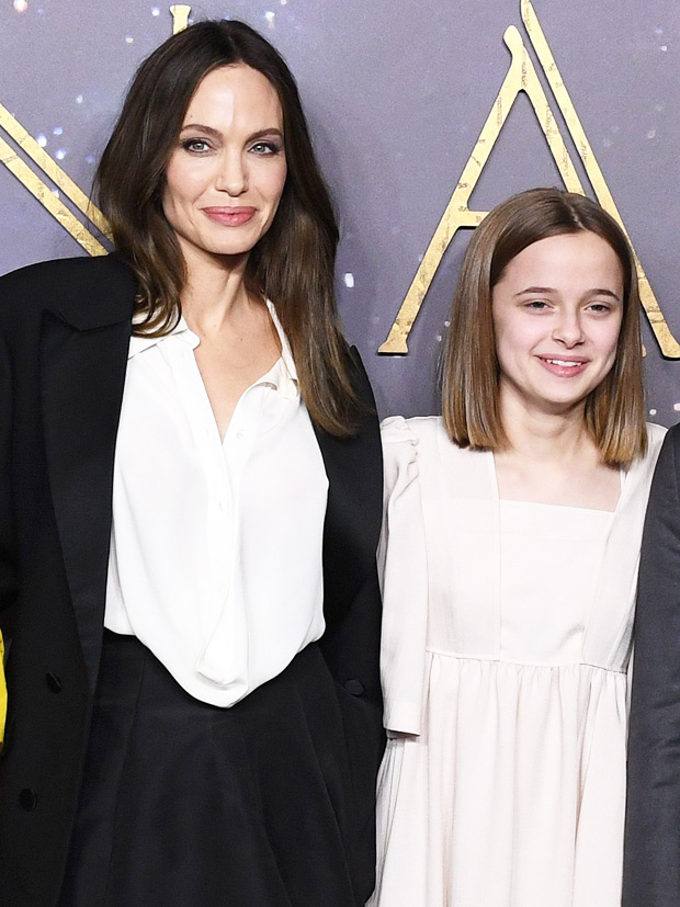 Angelina Jolie & Daughter Vivienne Match In Beige Pants At Theatre