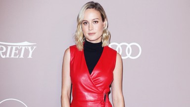 Brie Larson red slip dress