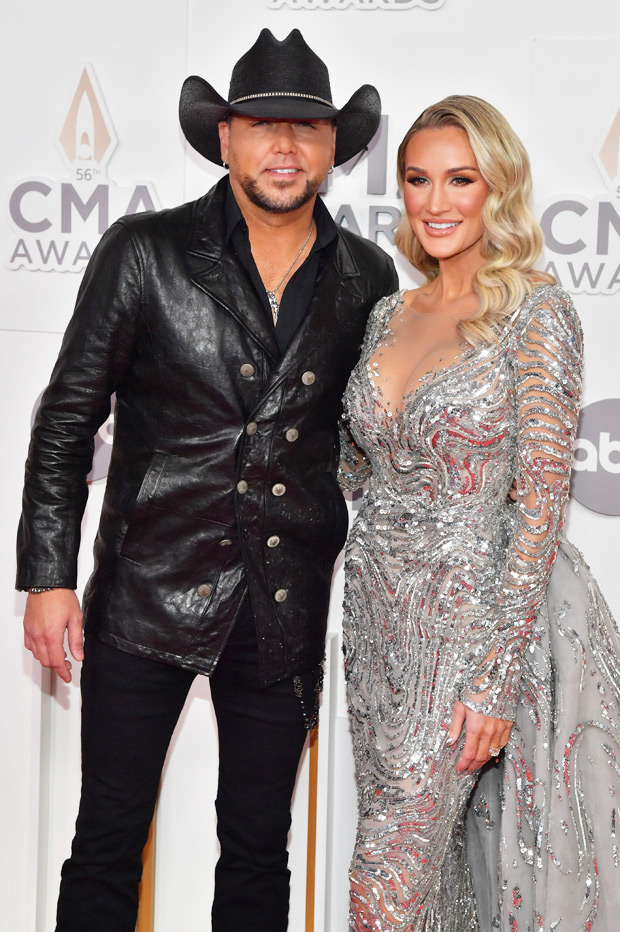 Jason Aldean and wife Brittany coordinate in black leather and