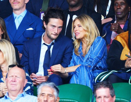 Oli Green and Sienna Miller watching the action on Centre CourtWimbledon Tennis Championships, Day 7, The All England Lawn Tennis and Croquet Club, London, UK - 09 Jul 2023