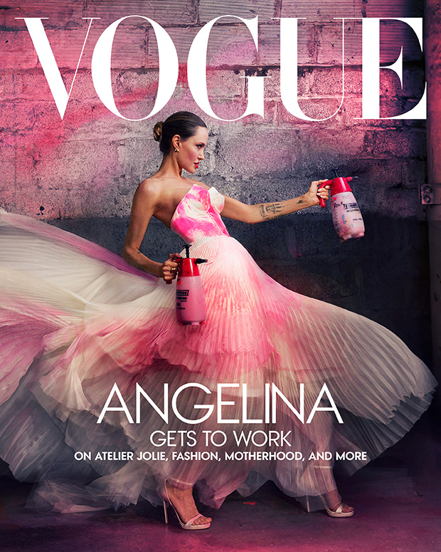 Angelina Jolie Wore a Pink Spray-Painted Dress On The Cover of ‘Vogue ...