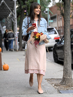 Katie Holmes Rocks Pink Slip Dress and Matching Flats in NYC: Photos