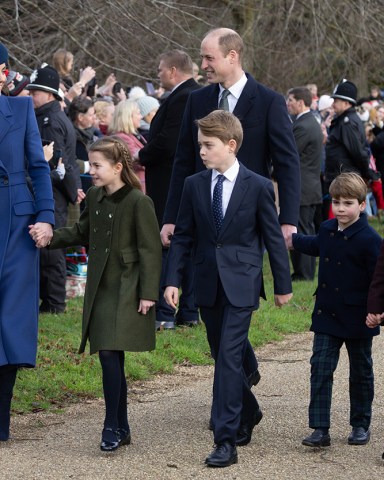 Catherine Princess of Wales, Princess Charlotte, Prince George, Prince William and Prince Louis
Christmas Day church service, St. Mary Magdalene Church, Sandringham, Norfolk, UK - 25 Dec 2023
