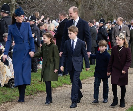 Catherine Princess of Wales, Princess Charlotte, Prince George, Prince William and Prince Louis Christmas Day Church Service, St. Mary Magdalene Church, Sandringham, Norfolk, United Kingdom - December 25, 2023 