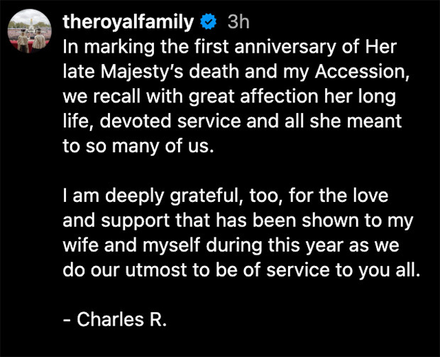 King Charles honors Elizabeth on anniversary of her death