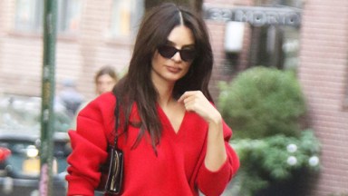 Emily Ratajkowski Sizzles in Plunging Red Mini Dress in NYC: Photos