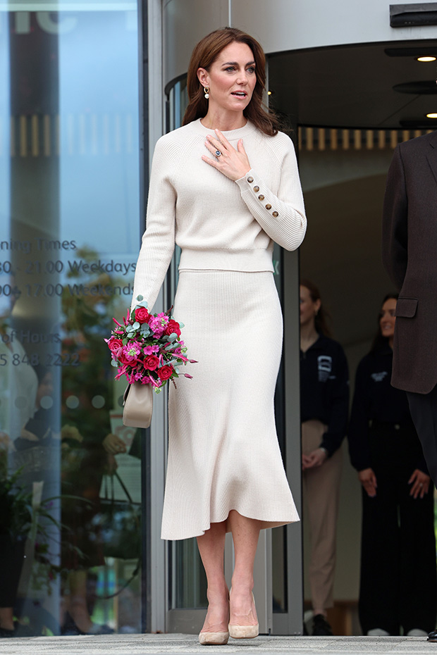 Kate Middleton steps out in white suit for today's appearance