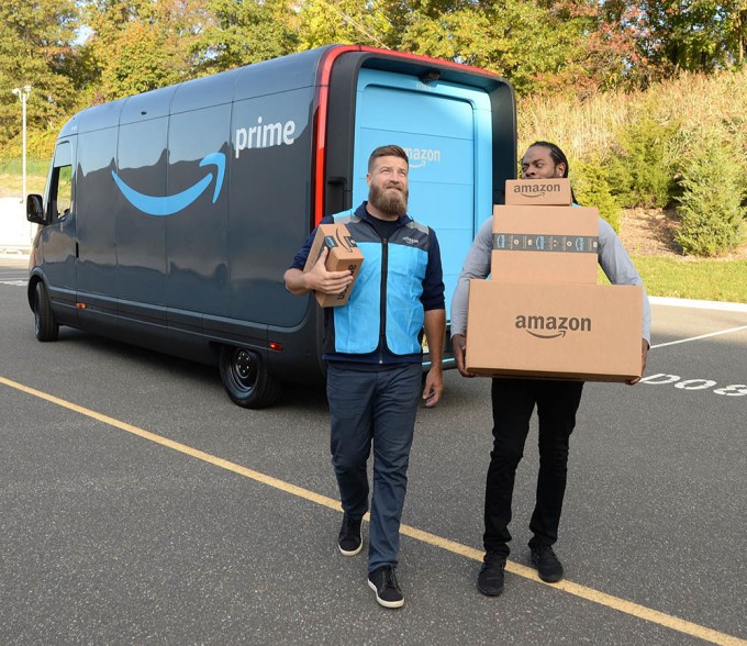 Richard Sherman and Ryan Fitzpatrick team up to surprise customers in one of Amazon’s 10,000+ electric delivery vans