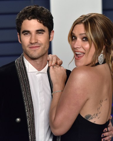 Darren Criss (L) and Mia Swier arrive for the Vanity Fair Oscar Party at the Wallis Annenberg Center for the Performing Arts in Beverly Hills, California on February 24, 2019.Academy Awards 2019, Beverly Hills, California, United States - 25 Feb 2019