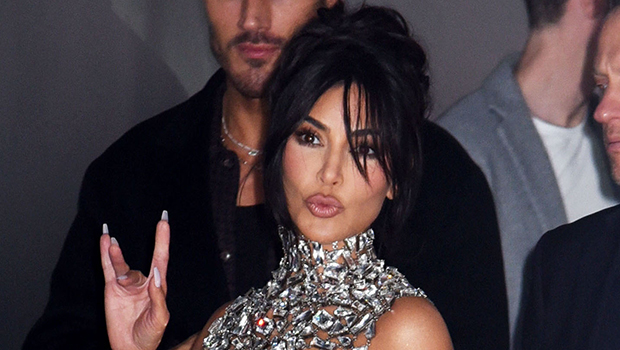 Kim Kardashian Goes Braless Under Sheer Crystal Top & Matching Mini Skirt at Swarovski Party in NYC