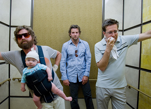 Zach Galifianakis, Bradley Cooper and Ed Helms in a scene from The Hangover