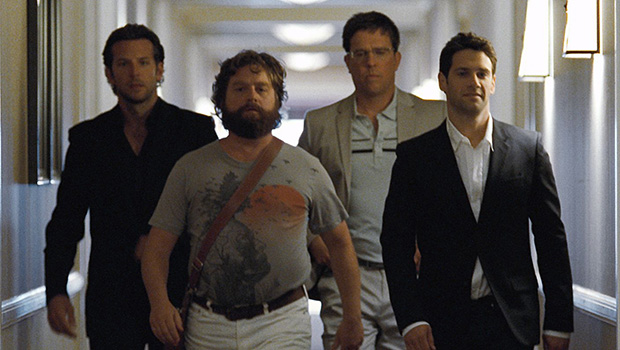 Bradley Cooper, Zach Galifianakis, Ed Helms and Justin Bartha in a scene from The Hangover