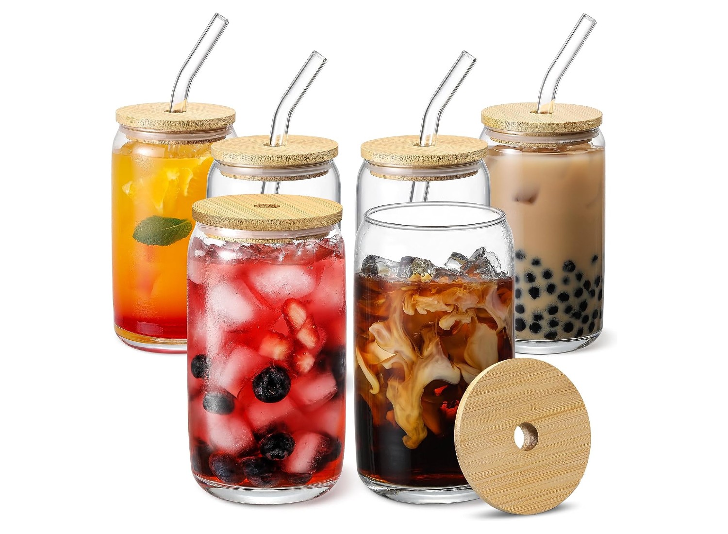 Glass Cups with Bamboo Lids