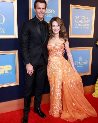 Cameron Mathison and Susan Lucci at The 50th Annual Daytime Emmy® Awards, airing LIVE Friday, Dec. 15 (9:00-11:00 PM, ET/delayed PT) on the CBS Television Network, and streaming on Paramount+ (live and on demand for Paramount+ with SHOWTIME subscribers, or on demand for Paramount+ Essential subscribers the day after the special airs). Photo: Sonja Flemming/CBS ©2023 CBS Broadcasting, Inc. All Rights Reserved.