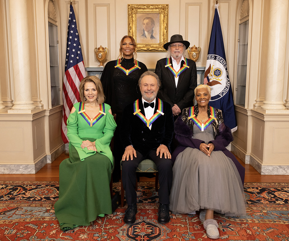 Pictured (L-R top row): Queen Latifah and Barry Gibb.  Pictured (L-R bottom row) Renée Fleming, Billy Crystal, and Dionne Warwick were recognized for their achievements in the performing arts during THE 46TH ANNUAL KENNEDY CENTER HONORS, which will air Wednesday, Dec. 27 (9:00-11:00 PM, ET/PT) on the CBS Television Network and stream on Paramount+ (live and on demand for Paramount+ with SHOWTIME subscribers, or on demand for Paramount+ Essential subscribers the day after the special airs).  Photo: Mary Kouw/CBS ©2023 CBS Broadcasting, Inc. All Rights Reserved.