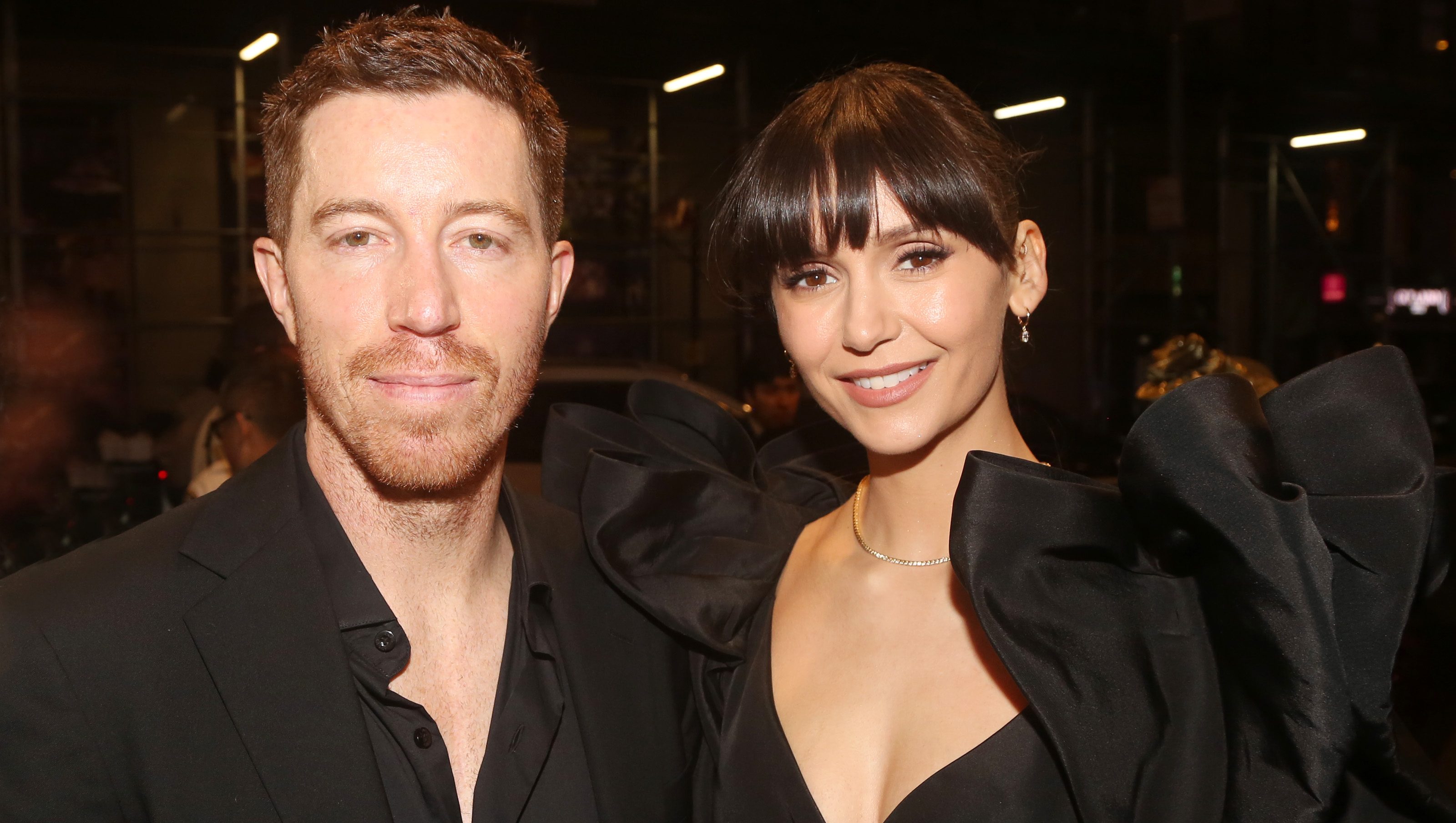 NEW YORK, NEW YORK - OCTOBER 10: (EXCLUSIVE COVERAGE) Shaun White and Nina Dobrev pose at the opening night of the revival of "Our Town" on Broadway at The Barrymore Theatre on October 10, 2024 in New York City. (Photo by Bruce Glikas/WireImage)