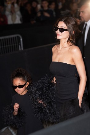 Kylie Jenner and Stormi Webster attend the Valentino Haute Couture Spring/Summer 2024 show as part of Paris Fashion Week, in Paris, France on January 24, 2024. PFW Valentino Arrivals, Paris, France - January 24, 2024