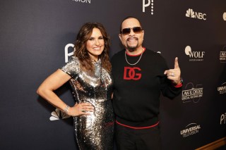 LAW & ORDER: SPECIAL VICTIMS UNIT -- “Season 25 Anniversary Party” -- Pictured: (l-r) Mariska Hargitay, Ice T at Edge at Hudson Yards on January 16, 2024 -- (Photo by: Todd Williamson/NBC)