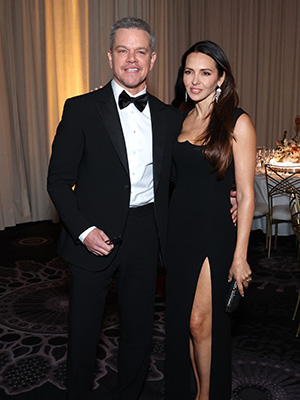 Matt Damon with his wife, Luciana Barroso, at the Golden Globes