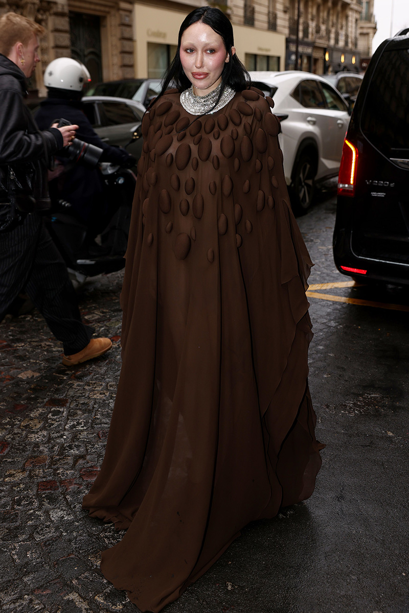 Noah Cyrus wearing a brown dress at Paris Fashion Week 2024