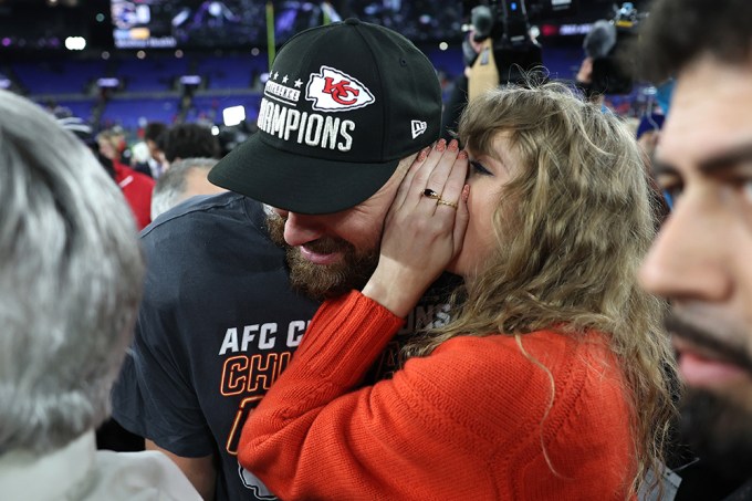 Taylor Swift Whispers to Travis Kelce