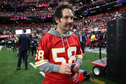 LAS VEGAS, NEVADA - FEBRUARY 11: Paul Rudd attends Super Bowl LVIII between the Kansas City Chiefs and the San Francisco 49ers at Allegiant Stadium on February 11, 2024 in Las Vegas, Nevada. (Photo by Jamie Squire/Getty Images)