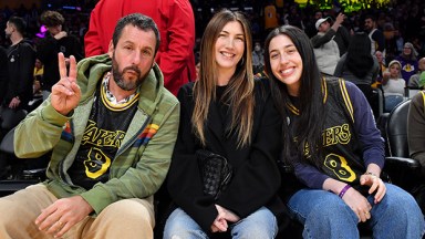 Adam Sandler, Jackie Sandler and their daughter Sadie at a Lakers game