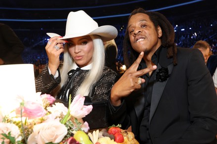 LOS ANGELES, CALIFORNIA - FEBRUARY 04: (L-R) Beyoncé and Jay-Z attend the 66th GRAMMY Awards at Crypto.com Arena on February 04, 2024 in Los Angeles, California. (Photo by Kevin Mazur/Getty Images for The Recording Academy)