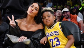 Kim Kardashian and Saint West at a Lakers game