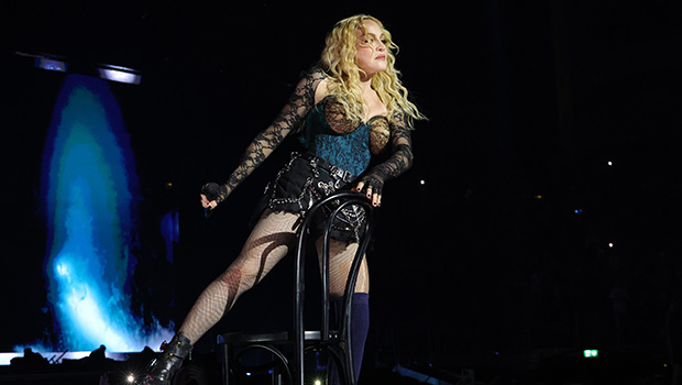 Madonna performing on her Celebration Tour