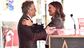 Mark Ruffalo and Jennifer Garner hugging at his 2024 Walk of Fame Ceremony in Hollywood
