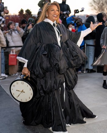 NEW YORK, NEW YORK - FEBRUARY 14: Actress/rapper Queen Latifah is seen arriving to the Thom Browne fashion show during New York Fashion Week at The Shed on February 14, 2024 in New York City. (Photo by Gilbert Carrasquillo/GC Images)