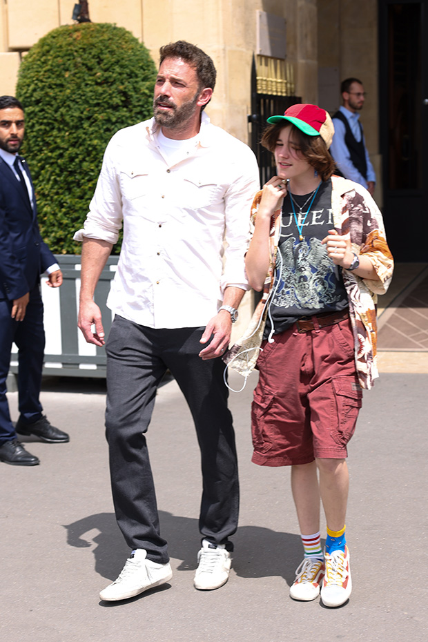 PARIS, FRANCE - JULY 25: Ben Affleck and Seraphina Affleck are seen leaving their Hotel on July 25, 2022 in Paris, France. (Photo by Pierre Suu/GC Images)