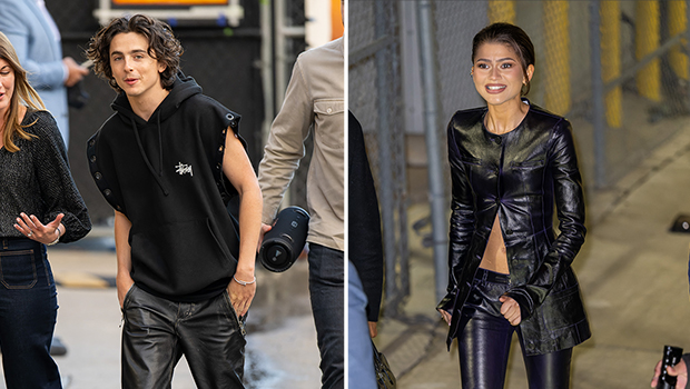 Timothee Chalamet & Zendaya Coordinate in Leather Looks as They Promote ‘Dune: Part 2’ on ‘Jimmy Kimmel Live’