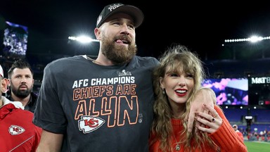 Travis Kelce and Taylor Swift at the 2024 AFC Championship game