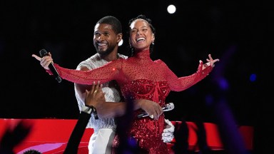 Usher and Alicia Keys at the 2024 Super Bowl halftime show