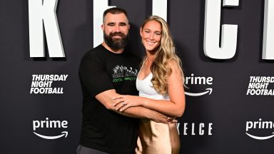  (L-R) Jason Kelce and Kylie Kelce attend Thursday Night Football Presents The World Premiere of "Kelce" on September 08, 2023 in Philadelphia, Pennsylvania. (Photo by Lisa Lake/Getty Images for Prime Video)