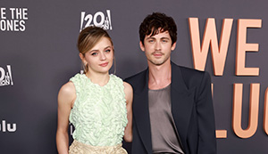LOS ANGELES, CALIFORNIA - MARCH 21: (L-R) Joey King and Logan Lerman attend the Los Angeles Premiere of Hulu's "We Were The Lucky Ones" at Academy Museum of Motion Pictures on March 21, 2024 in Los Angeles, California. (Photo by Matt Winkelmeyer/Getty Images)