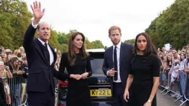 Catherine, Princess of Wales, Prince William, Prince of Wales, Prince Harry, Duke of Sussex, and Meghan, Duchess of Sussex meet members of the public