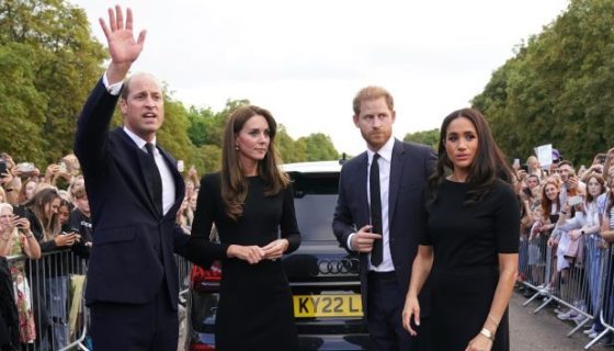 Catherine, Princess of Wales, Prince William, Prince of Wales, Prince Harry, Duke of Sussex, and Meghan, Duchess of Sussex meet members of the public
