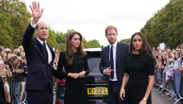 Catherine, Princess of Wales, Prince William, Prince of Wales, Prince Harry, Duke of Sussex, and Meghan, Duchess of Sussex meet members of the public