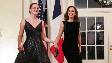Violet Affleck and Jennifer Garner at the White House wearing black dresses